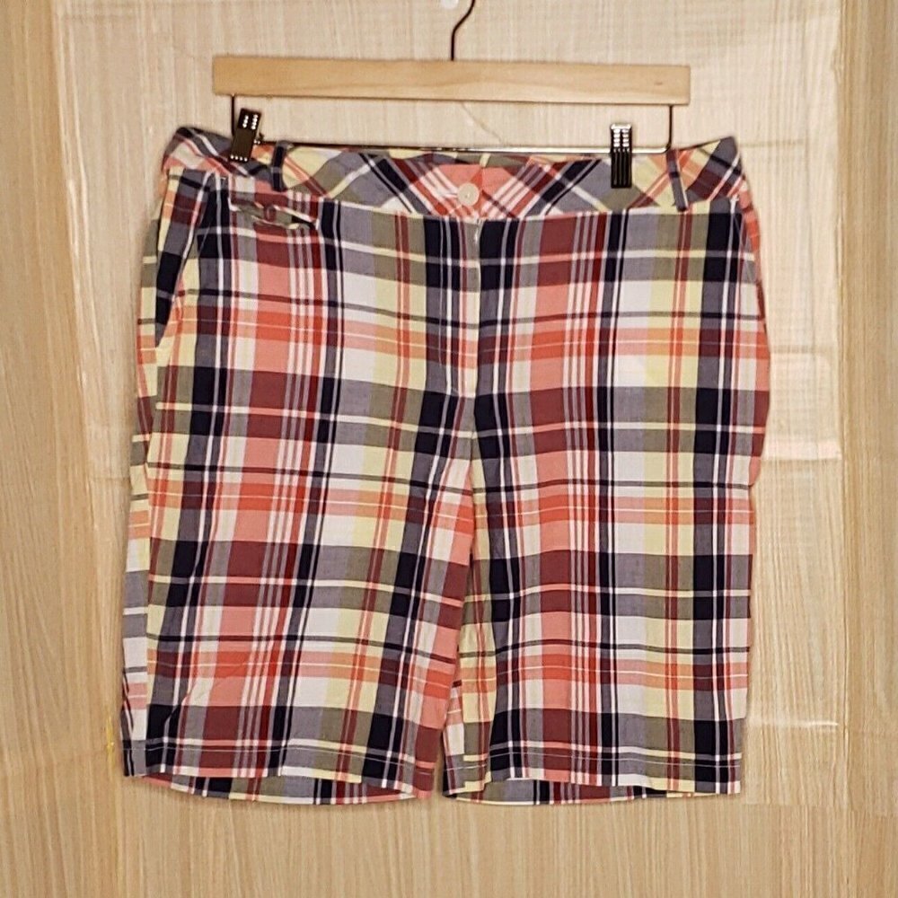 Talbots Womens Pink White Plaid Bermuda Shorts 12